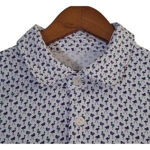 IBKUL Flamingo Print Polo Shirt Men's Large White Purple Teal UPF 50+ Wicking